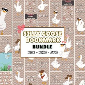 Silly Goose Bookmark Bundle PDF PNG JPG | 12 Printable Funny Cute Unique Designs | Adorable Page Holder | Gift for Book Lovers & Readers