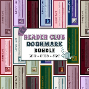 Book Club Bookmark Bundle PDF PNG JPG | 12 Library Cards Printable designs | Aesthetic Society Page Holder | Gift for Book Reader And Lover
