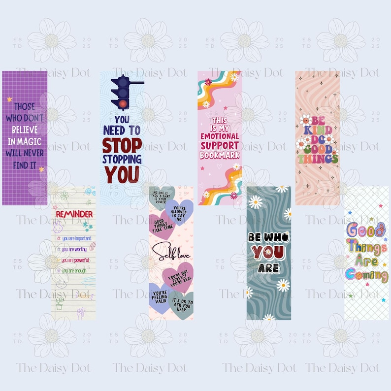 Inspirational Bookmark Bundle PNG JPG PDF | 16 Cute Positive Self ...
