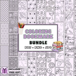 Paquete de marcapáginas para colorear (PDF, PNG, JPG) / 72 diseños imprimibles / Regalo para lectores / Portapáginas para colorear para niños y adultos / Actividad de bricolaje
