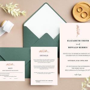 Minimalistyczny zestaw zaproszeń ślubnych | 100% edytowalne zaproszenie, szczegóły, menu, zapisz datę i RSVP (z kodem QR i bez)