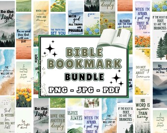 Bible Bookmark PDF PNG JPG Bundle | 20 Bookmark Printable designs | Gift for Book Readers | Page Holder ClipArt | Christian Verses bookmarks