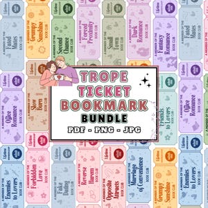 Romance Trope Ticket Bookmark Bundle PDF PNG JPG | 20 Unique Colourful Bookmark Printable designs | Cute Page Holder | Gift for Book Readers