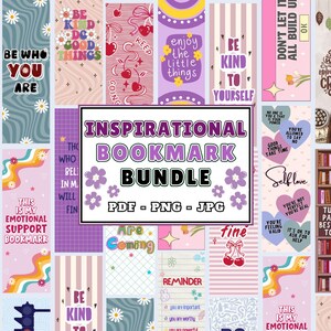 Inspirerende bladwijzerbundel PNG JPG PDF | 16 leuke bladwijzers voor positieve zelfbevestiging | Trendy paginahouder | Cadeau voor boekenliefhebbers en lezers