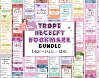 Trope Receipt Bookmark Bundle PDF PNG JPG | 20 Unique & Colourful Printable designs | Cute Bill Page Holder | Gift for Book Reader And Lover