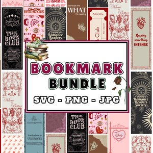 Zakładka SVG PNG JPG Bundle | 12 zakładek do wydrukowania | Prezent dla czytelników książek | Uchwyt na strony w stylu vintage | Cytaty z czytania na zakładce