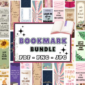 Bookmark PDF PNG JPG Bundle | 20 Bookmark Printable designs | Gift for Book Readers | Page Holder ClipArt | Clean Reading Quotes on Bookmark