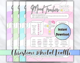 Pastel Mood Tracker Bundle Christian Gift For Women Gratitude Journal Self Care Digital Planner Mental Health Printable A5 Planner Insert