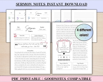 Sermon Note Bible Study Journal Page Coquette Bow Digital Journal Printable Christian Women Bible Study Template Goodnotes Notion Notability