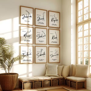 Hebrew Names of God Set of 9 Printable Christian Wall Art Pictures for Home Decor Minimalist Wall Art Decor Bible Scripture Christian Gift