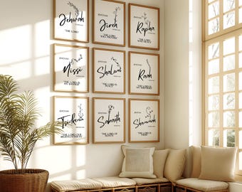 Hebräische Namen Gottes Set von 9 druckbare christliche Wandkunst Bilder für Wohnkultur minimalistisches Wandkunstdekor Bibel Schrift christliches Geschenk