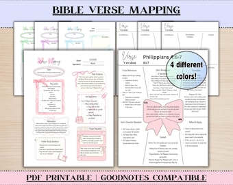 Bible Verse Mapping Bible Study Journal Page Pastel Coquette Bow Digital Journal Printable Christian Women Bible Study Template Goodnotes