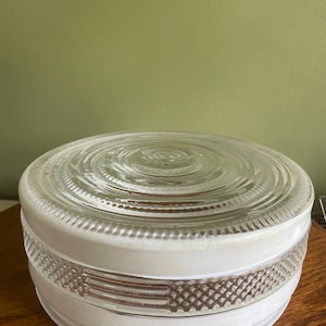 Vintage Glass Ceiling Light Shade 1950s - Cut Glass Diamond Pattern Globe - Home Restoration