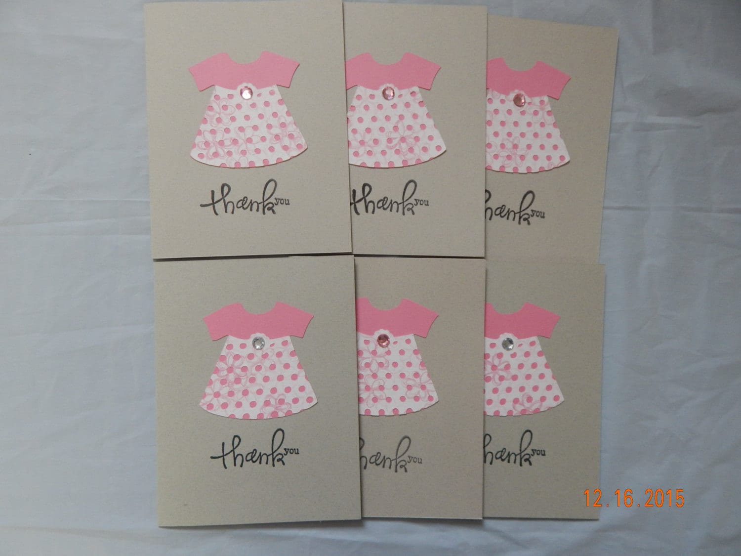 6 Handmade Baby Girl Thank You Cards Etsy