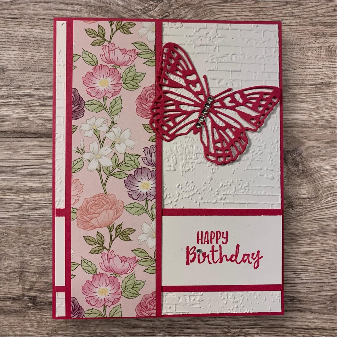 Handmade "happy Birthday" Dark Pink Butterfly Card - Etsy