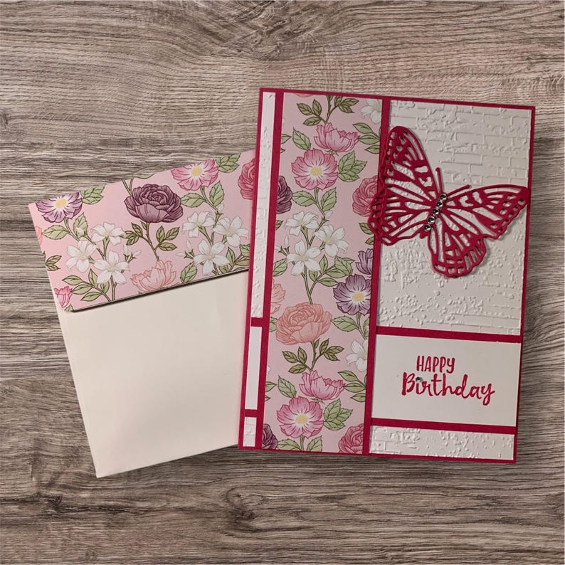 Handmade "happy Birthday" Dark Pink Butterfly Card - Etsy