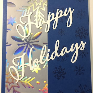 Handmade “Happy Holidays” Blue Christmas Card