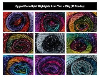Cygnet Boho Spirit Highlights Aran-Garn – 100 g, 100 % Acryl, selbststreifendes Metallic-Strick- und Häkelgarn für Kleidung und Accessoires