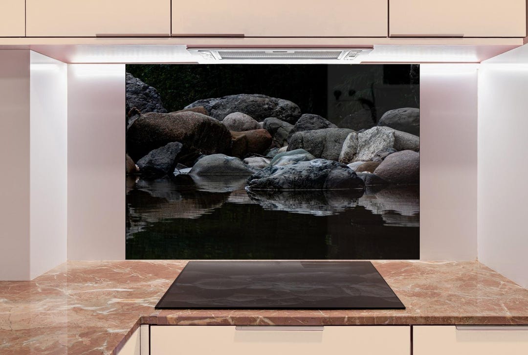 River Rock Glass Backsplash – UV Printed Tempered Panel With Natural ...