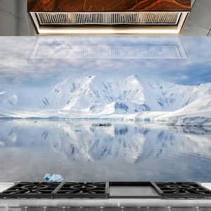 Arctic Glacier Glass Kitchen Backsplash: Modern Nordic Snow Mountain Wall Art