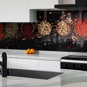 Tempered Glass Kitchen Backsplash: Spices & Herbs Stove Cover