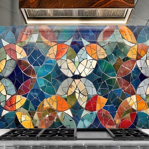 Mosaic Backsplash Tile-Solid Tempered Glass Wall Protection-Kitchen Backsplash-Ethnic Moroccan Splashback-Bathroom Backsplash