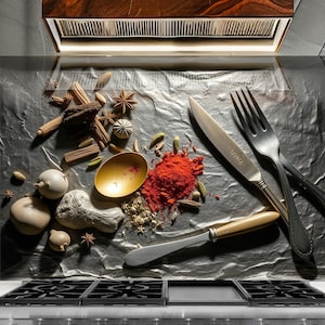 Tempered Glass Kitchen Backsplash: Herbs & Spices Design