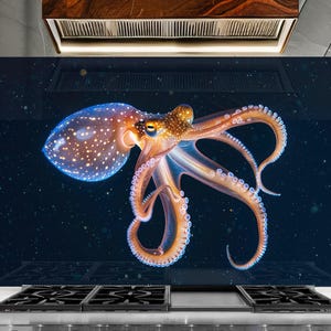 Tempered Glass Backsplash-Stained Octopus Backsplash Tile-Stove Backsplash for Mosaic Tile Splashback for Stove Back Cover-Mosaic Backsplash