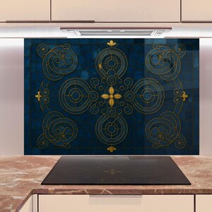 Tempered Glass Backsplash -Stained Backsplash -Stove Backsplash for Kitchen Splashback for Stove Back Cover-Mosaic Backsplash