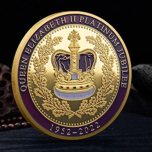Queen Elizabeth II Platinum Jubilee Coin – 1952-2022 Commemorative Souvenir – 24k Gold/Silver Plated Collectible Medal 40mm