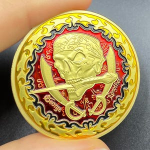 George Lowther Pirate Gold Coin – 40mm Nautical Doubloon Challenge Medal – Skull Collectible for Pirate Enthusiasts – Pirate Coin