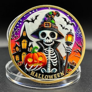 Happy Halloween gouden en zilveren munt botbezweerder uitdagingsmunt, spookachtig verzamelobject, Jack-O-Lantern-medaille, feestelijk souvenircadeau in capsule