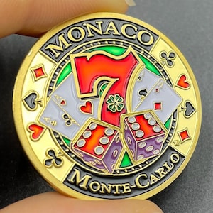 Monaco Casino Gold Plated Coin: Lucky 7 Poker Chip Collectible