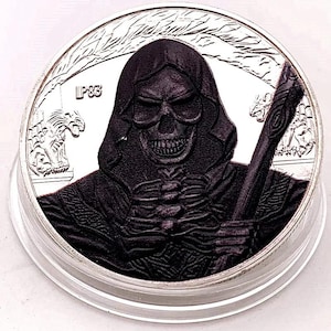Halloween Skull Reaper-munt – verzilverd verzamelobject – skelet tovenaar horror souvenir