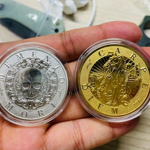 Memento Mori Carpe Diem Coin: Vanitas Skull, Silver & Gold Plated