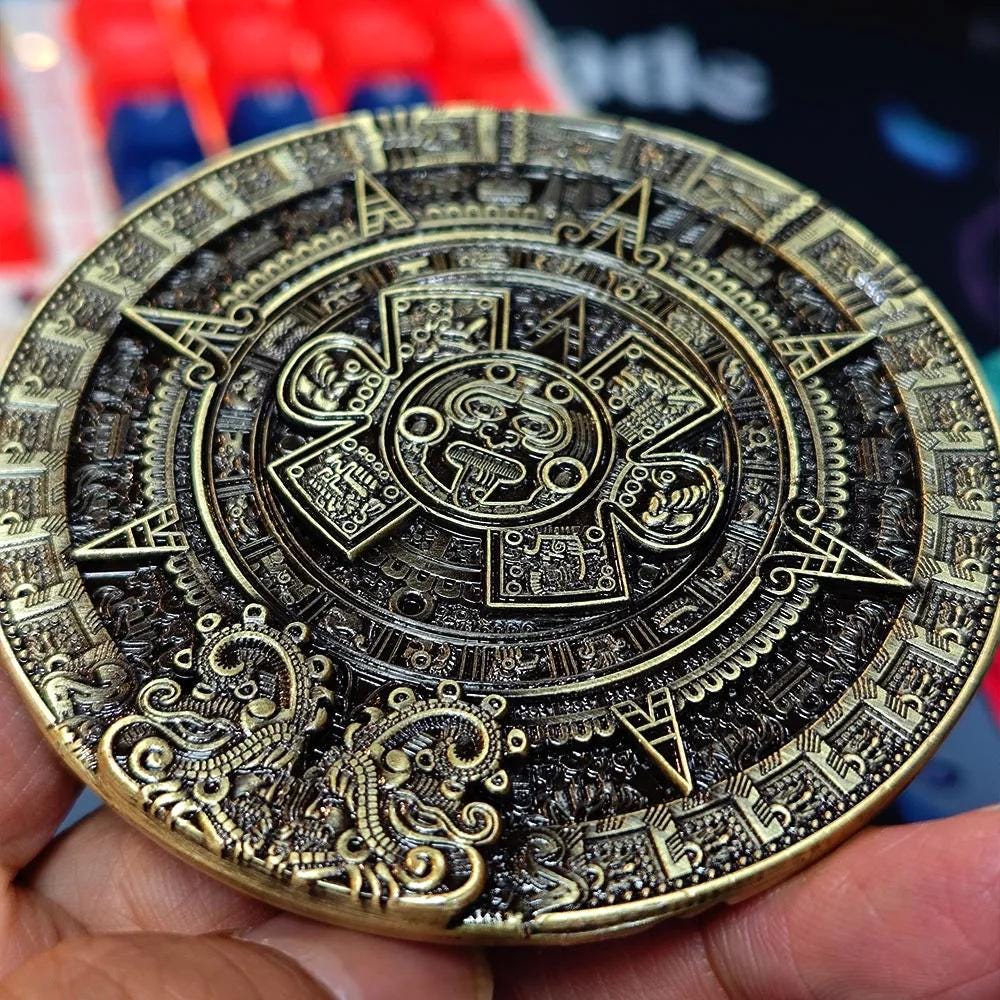 Aztec Sun Stone Calendar Coin: High-relief Bronze Medallion - Etsy