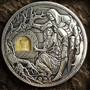 Holy Grail Mechanical Coin • Morgan Dollar Style with Removable Sword