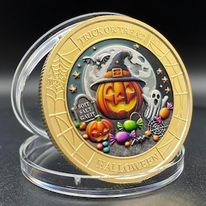 Halloween Pumpkin Wizard Coin – Jack O’ Lantern Challenge Medal, Festive Trick or Treat Collectible, Spooky Seasonal Gift