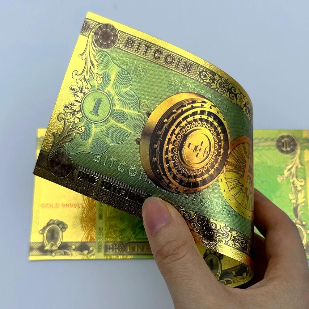 ゴールドビットコイン紙幣：1ビットコインと100ビットコインの実物紙幣、暗号コレクションセット - Etsy 日本