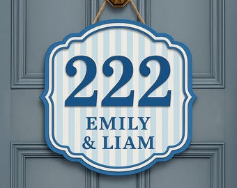 Custom Dorm Door 3D Sign, Personalised Chinoiserie Room Number Plaque, Blue and Pink Floral Number Plaque, Elegant College Dorm Decor