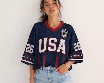 USA Crop Top Soccer Jersey, Custom Name Number Football Shirt, Oversized USA Jersey