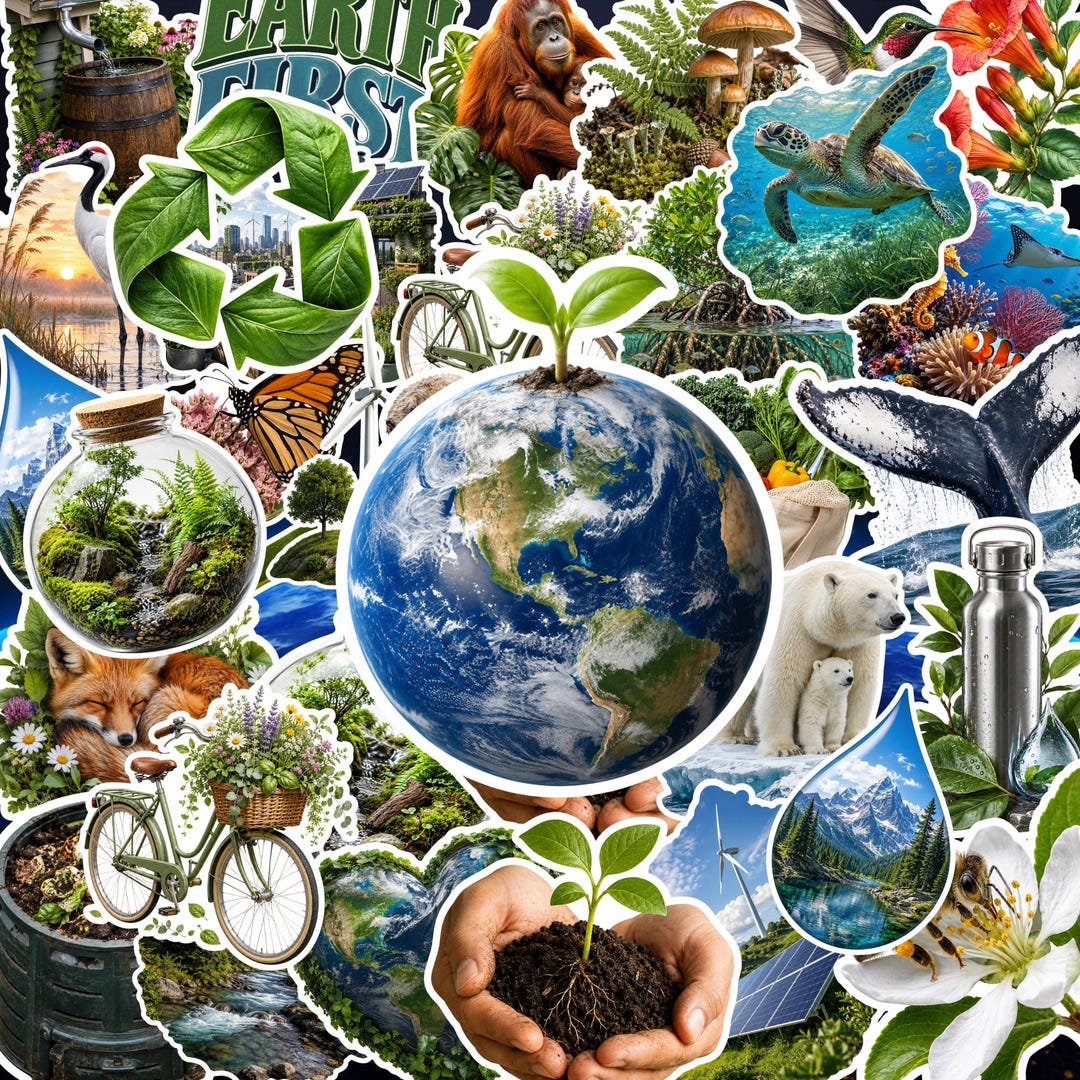 100PCS Earth Planet Sticker Pack – Cute Globe Eco Save the Earth ...