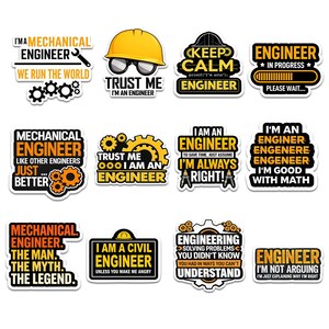 12pcs Engineer Stickers, Ideal for Laptops, Bottles, Mugs, Tumblers, Gift for Parents, Siblings, Friends, Engineers, STEM Enthusiasts