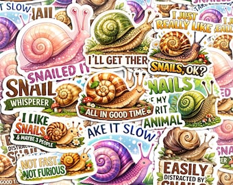 10pcs Snail Stickers Pack, Kawaii Snail Stickers, Snailed It Sticker, Snail Whisperer, Unique Snail Sticker, Kawaii Mollusks Sticker