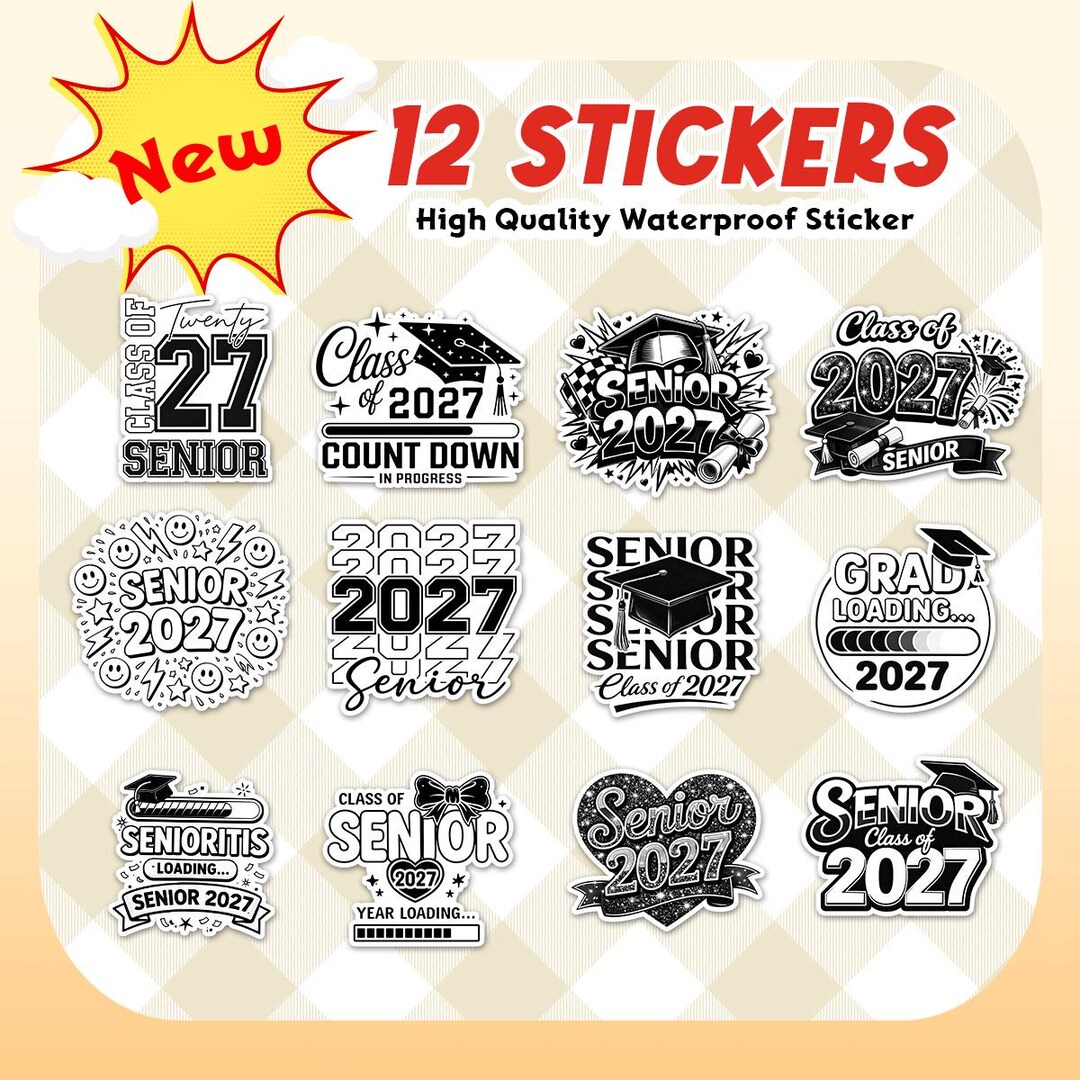 Graduation Sticker, 12pcs Senior 2027 Stickers, Class of 2027 Vinyl ...