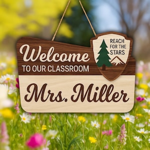 Personalized Teacher 3D Door Hanger National Park Teacher Sign, Classroom Adventure Decor Teacher Door Sign, Camping Theme Teacher Name Gift