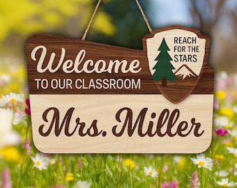 Personalized Teacher 3D Door Hanger National Park Teacher Sign, Classroom Adventure Decor Teacher Door Sign, Camping Theme Teacher Name Gift