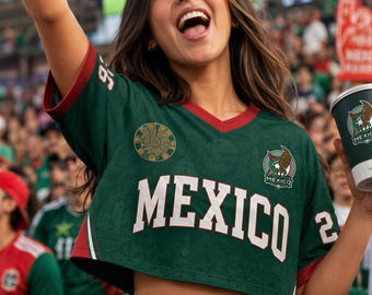 Mexico Soccer Crop Top Jersey, Custom Mexican Soccer Jersey Crop Tee