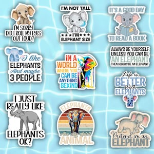 COMBO 10 PCS Elephant Stickers Pack, Adorable Elephant Stickers, Baby Elephant Stickers, Kawaii Wildlife Stickers, Wildlife Animal Sticker