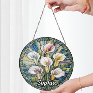 Lily Flowers Suncatcher, Stained Glass Plant Home Decor, Unique Botanical Art Window Hanging, Artistic Lily, Mother&#39;s Day Gift, Nana Gift